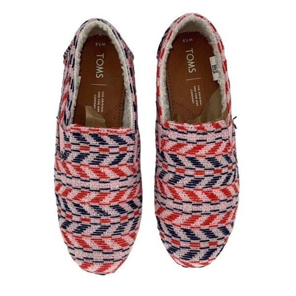 TOMS‎ Womens Alpargatas Chevron Redondo Faux Shearling Flats Pink Blue 7.5 NWOT - Picture 4 of 8